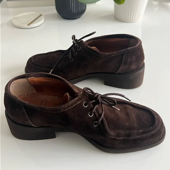 RARE VINTAGE Joan Helpern Brown Suede Laced Loafers Derbys 90s Y2K Joan & David - Picture 11 of 11